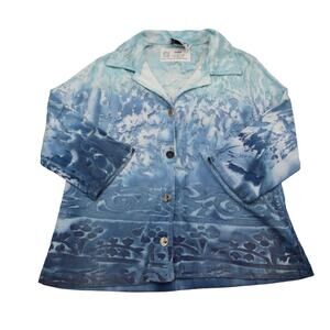 21st Escape Shirt Womens XL Blue Oceanic Button Up Long Sleeve Collared Top